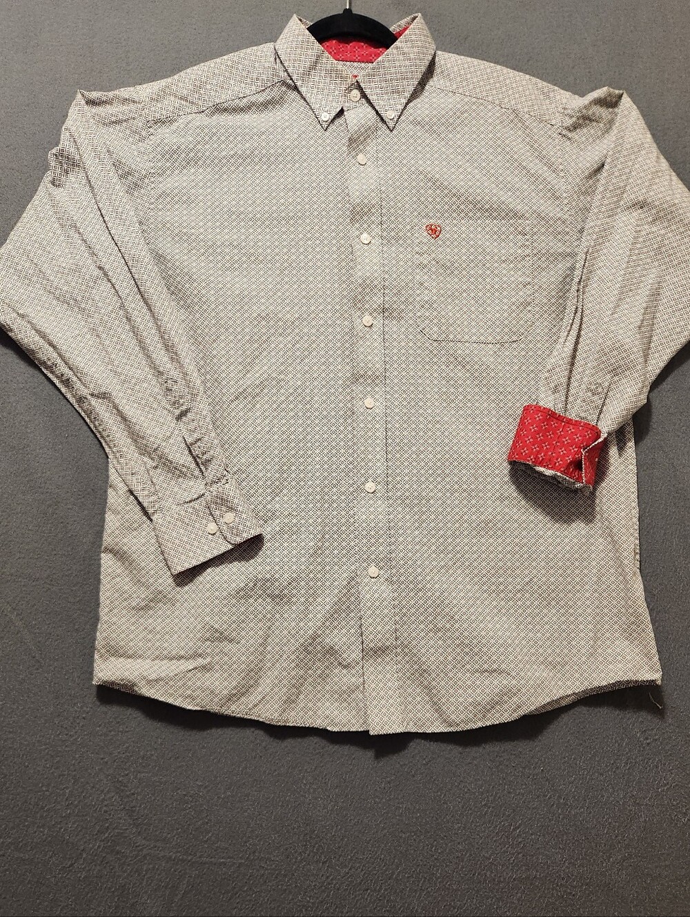 Ariat Button Up Shirt Mens Sz L White Black Geometric Long Sleeve Wrinkle-Free